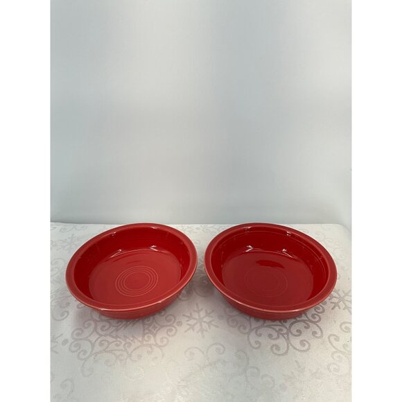 Fiesta Red Ceramic Bowls 6.5" Diameter Set Of 2 - Picture 1 of 8